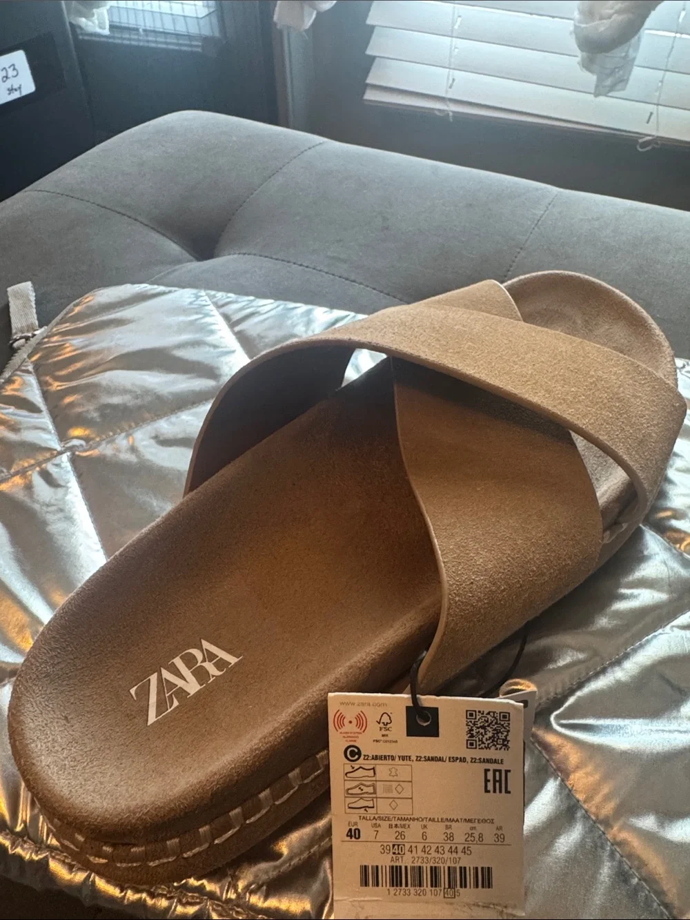 Zara Tan Suede Crisscross Slide Sandals